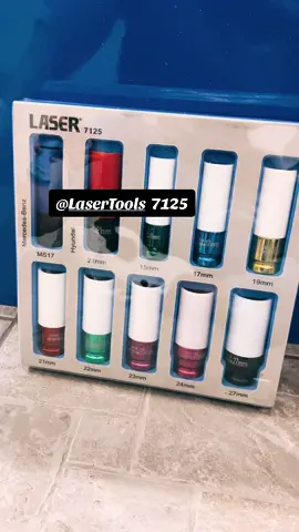 A 10 piece #thinwall #sockets set for nuts on alloy wheels. Eight of the sockets have a single hex profile; one has a #waf profile for #mercedes and one has a special profile (similar to WAF) as used on some #hyundai models. All of the sockets come with a protective nylon sleeve to help prevent damage to #alloywheels . Master set from 15mm to 27mm covering all popular #wheel nut sizes. 8 x Colour Coded 85mm sockets: 15mm - Dark Green, 17mm - Blue, 19mm - Yellow, 21mm - Red, 22mm - Green, 23mm - Purple, 24mm - Pink, 27mm - Black. 2 x special profile sockets for Mercedes-Benz and Hyundai: 17mm x 88mm long - Black/White, with Chrome Vanadium sleeve; 21mm x 85mm long - Black/Orange, with Chrome Molybdenum sleeve. Manufactured from Chrome Molybdenum (except socket MS17, manufactured from Chrome Vanadium). Do not use with impact tools. #ford #audi #mechanic #honda #bmw #smartcar #vw #skoda #mini #cars #garagetools #automotive #automotivewheelsystem #vanlife #carsoftiktok #technician #fypシ #followers➕ #following #followerstiktok  