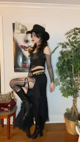 Got to dress up as a goth cowgirl for the second week in a row 🤩 call me McDonalds cause im LOVIN’ it! #gothcowgirl #gothcowboy #darkwestern #gothaesthetic #cowgirlaesthetic #westernaesthetic #styling #springoutfits2024 #whatimwearing 