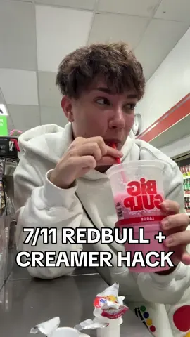 My first time at 7/11 to add CREAMER to my REDBULL?? 😭🤮 These hacks have gone too far