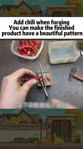Just add some dried chili peppers while forging the weapon, and you can give the resulting dagger beautiful patterns. #dagger #DIY #patterns #tutorial #chilipeppers #amazing #fantastic #challenge 