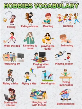 Hobbies vocabulary. #englishvocabulary #learnenglish #speakenglish #studyenglish #dailyenglish 