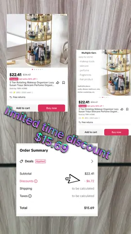 I loooveee my rotating 3 tiered vanity 🤍💫 Especially for those of us with limited storage space. I was seeing this everywhere and I'm so happy I got one! It's actually bigger than expected and I love the brass details and different compartments up at the top. It makes organizing so easy, especially for those of us with small spaces, and I just know it's going to help keep my counters cleaner and more aesthetically pleasing. If you've had your eye on it, let me just tell you now it's a 10/10  #rotatingmakeuporganizer #organizewithme #bathroomessentials #bathroomorganization Makeup organizer, organize with me, makeup and self-care, bathroom organization 