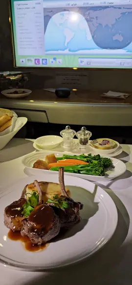 Emirates Airline First Class Dinner on the A380 #firstclass #emiratesairlines #traveltiktok #dinner #lambchops #planespotting #dubai