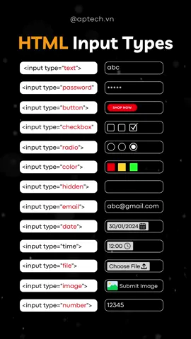 HTML Input Types #aptech #aptechvn #laptrinhvienquocte #html #htmlcss #laptrinhweb #webdeveloper