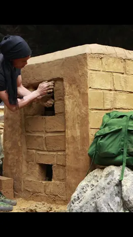 Part 1 | He builds an increadible brick survival house 🧱 #bushcraft #fyp #building #shelter 