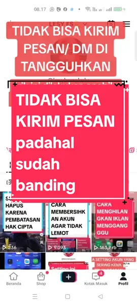 TIDAK BISA KIRIM PESAN/ DM DI TANGGUHKAN #lesybengkulu #edukasitiktok #pemulatiktok 