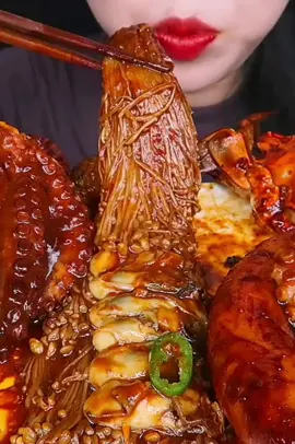 kres kres jamur enoki #mukbang #asmr #koreanfoood 