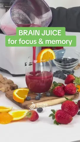 Brain Juice— for focus & memory! Unlock Your Mind's Potential with this Memory & Focus Enhancer Brain Juice! 🍓🍊🧠 Packed with the power of strawberries, blueberries, oranges, and ginger, this delicious blend is your key to a sharper memory and a healthier brain. 🍓 Strawberries are rich in antioxidants that help protect the brain from oxidative stress and inflammation, promoting better cognitive function. 🫐 Blueberries are known as 'brain berries' for their high levels of flavonoids, which have been shown to improve memory and delay cognitive decline. 🍊 Oranges are a great source of vitamin C, which is essential for maintaining healthy brain function and supporting neurotransmitter production. 🧠 Ginger is a brain-boosting spice that has anti-inflammatory properties, aiding in improved cognitive function and memory retention. Including brain-boosting foods like these in your diet is essential for maintaining optimal brain health and cognitive function. Give your brain the nourishment it deserves with our Memory Enhancer Juice, and unlock a world of improved memory and mental clarity! 🌟 1 cup Strawberries  1 cup blueberries  1 orange  1 inch piece ginger #brainjuice #brain #brainhealth #memoryenhancer #juicingtutorials 