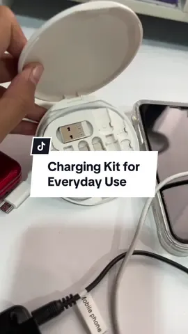 Basta meron ka neto, di mo na iisipin kung anong charger dadalin mo. Make sure na lang na may nabutbit kang adaptor. Pwede mo rin pala yan gawing phone stand, may patungan siya sa ilalim 😁 #chargingkit #chargers #allin1charger #tiktokphilippines #viral 