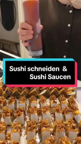 Sushi schneiden + Saucen #sushi #sriracha #schneiden #tutorial #food #fyp 