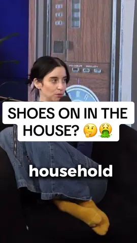 SHOES ON OR OFF IN THE HOUSE? 🤔 #podcastclips #goodinfluencespodcast #zaneandheath #zaneandhealthunfiltered #vlogsquad #mattking #eringilfoy #carlyincontro #shoeschallenge #shoesinthehouse #houserules #househygiene 