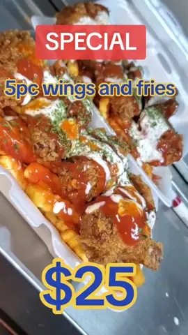 $25 | 5pc wings and fries 🍟  Now thats a special!  $5 - to add any of our signature flavors Available Mon -Thurs #FoodTok #wingsandfries #wings #wingstop #wingit #wingsday #buffalowings #bbqwings #honeymustardwings #chickenwing #chickenwingchickenwing #wingsspecial #fooddeals #foryou #fyp #viral #friedchicken 