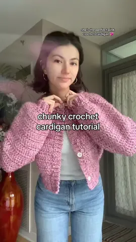 made the chunky pink cardigan of my dreams 💖 first time doing a raglan style cardigan but love how it turned out! #crochet #crochettok #crochettiktok #crochettutorial #crochetpattern #easycrochet #crochetraglan 