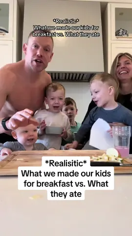 All this food before breakfast…🤯😵  what they ate:  - 4 eggs - 3 blueberry protein smoothies (without blue berries)🤪 - half a pack of bacon - 1 pack of raspberries  - 2 ounces of 3% milk - 1 apple  - 3 pieces of almond butter toast - vitamins (vitamin d, fish oil, vitamin c, and calcium) - water (plus a splash of my electrolyte drink)🤣 We always wonder why we’re tired at 9am and then we remember it’s because feeding our four boys is the equivalent to working a full shift at a restaurant 🤣 So if you’re in the same boat, remember you are not alone! Being exhausted at 9am is a parents right of passage 😜 As always, follow to join us on our parenting journey!! #parenting #realisitic #whatkidseat #toddlerlife #whattoddlerseat #feedingkids #feedingtoddlers #twinmom #twindad #boymom #momlife #tiredmom #tireddad #parentjokes #fyp 