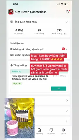 Nhanh tay m.n oi em còn duy nhất 30 suất la hết tắm trắng rồi ❤️❤️❤️#kembodytrangda #body_nn_beauty #nnbeuty #kembodytrangda #kembodycream #kembody 