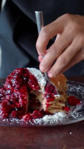 🥞 Protein Pancakes with Banana and Berries🫐🍓 You want to enjoy some pancakes but keep it clean? Here's the perfect recipe. They're fluffy, moist, and definitely tasty! Note: Any type of garnish works, such as peanut butter, cacao, maple syrup, nuts, fresh banana, or any other fruits. Feel free to try, and don't be shy! Recipe for 2 or for one person like me 😜 Ingredients: - 50g oats - 2 bananas  - 2 eggs - 1 scoop of whey protein (I chose the flavor berries, but any other taste works too, like vanilla, etc...) - Splash of almond milk until you get the perfect consistency  - (Optional) 1 teaspoon of baking powder, will make your pancakes thicker and more airy)  Garnish for flavor and texture:  - Berries - Dark chocolate - Shredded coconut - Chia seeds Berries coulis : - Berries - Honey Easy steps for your favorite pancakes: In a blender or, like me, with a hand mixer, mix the oats, bananas, baking powder, eggs, whey protein until well combined. Add a splash of milk until you have a consistency a bit thicker than normal crepe batter and then add a few berries. For the coulis, cook your berries with a tablespoon of honey until you get a thick coulis with pieces of berries. Heat a non-stick pan, add butter, pour batter, and add chocolate. Cover and flip when holes appear. Cook until golden brown on both sides. Repeat until batter is finished. To serve, top pancakes with shredded coconut, berry coulis, and optional honey or maple syrup. Enjoy 🥞😋 #food#pancakes#healthy#getlean#tasty#berries#chef#cooking#Fitness#fitnessrecipes #delicious
