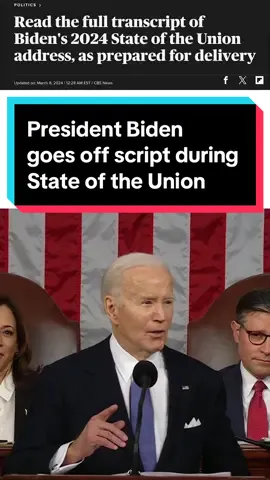 Pres. Biden’s final #StateoftheUnion before the general election had a few off-script moments. Here’s a look. Visit CBSNews.com to read the full transcript and watch the full #SOTU on CBS News’ YouTube. #news #politics 