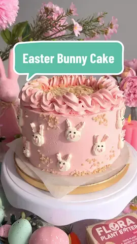 Tag your baking buddy🐰 Easter Sweet Almond Cake, with layers of almond sponges, buttercream & piped bunnies! Vegan, no-egg, no-dairy & delish!  Recipe is on my site - thelittleblogofvegan.com  #eastercake #cakedcorating #easterbunny #easterbaking #caketok #cakes 
