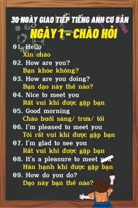 Các câu giao tiếp tiếng anh cơ bản Chào Hỏi #english #tienganhgiaotiep #hoctap 