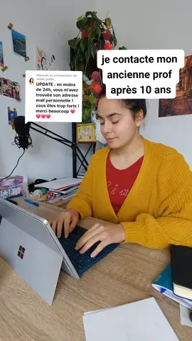 Réponse à @vickie_pedia_ Grâce à vous, j'ai pu la retrouver. Je tenais donc à vous partager la suite de l'histoire 🙂 En fouillant dans mes mails, j'ai retrouvé tous les mails que j'avais écrit à mes anciens professeurs depuis la terminale. Résultats du bac, admission en prépa à Paris, admission en école d'ingé, puis reconversion vers l'enseignement 8 mois après mon diplôme... Il semblerait que cette professeur n'ait jamais reçu ces mails, j'ai donc tout transféré sur son adresse personnelle, transmise avec son accord par ses élèves actuels, qui étaient tombés sur ma précédente vidéo. Maintenant que je suis professeur à mon tour, je saisis encore plus l'importance de donner des nouvelles à mes anciens profs, car bon sang, qu'est-ce que j'aime avoir des nouvelles de mes anciens élèves 😍 Pour ça, je remercie vraiment les réseaux sociaux, qui facilitent beaucoup je trouve ce lien distant mais non rompu. A mes yeux, une fois qu'on a été mon élève, on le reste toute sa vie haha 😁 Affaire à suivre en tout cas, j'espère pouvoir retourner à mon ancien lycée au printemps et revoir tous ces professeurs qui m'ont marquée, et par rapport auxquels j'aurai toujours du mal à me percevoir comme la ... collègue ! #prof #nostalgie #mail #lien #eleve 