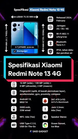 Hp 2 jutaan terbaik diawal tahun 2024!? Ini spesifikasi Xiaomi Redmi Note 13 4G #redmi #redminote13series #redminote13 #xiaomi #foryou 