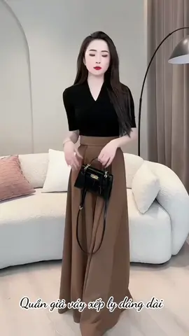 Quần ống rộng giả váy xếp ly bigsize dáng dài cho các chị em thích mặc váy và quần  #quanongrong #vayxeply #quangiavay #xuhuong #banchaynhat 