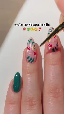 the cutest mushroom nails! 🍄🌿🥹 these are inspired by a pretty cottage core candle i saw on pinterest! <3 — using: • @melodysusie  green gel polish “Lush Moss” 💚 red gel polish “Cherry Boom” ❣️ white gel polish “Snow White” ☁️ yellow gel polish “Warm Light” 💛 gold gel polish “Champagne” ✨ • use my code paular12 for 12% off! 💸 #cutenails #springnails #cottagecore #mushroomnails #nailart #nailarttutorial #nailinspo #naildesigns #diynails #nailsartvideos #nailartist #nailsoftiktok #fyp  