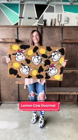 DIY lemon cow doormat 🍋🐮 #DIY #doormat #doormatseller #diydoormat #lemon #lemoncow #cow #decor #homedecor #art #cows #diyhomedecor #cricut #cricutmade #cowprint #craft #doormatsoftiktok #diyproject #SmallBusiness 