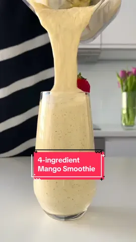 4-ingredient Healthy Mango Smoothie🤩 This smoothie is super creamy and so delicious😋 • More healthy recipes in my Ebook which has 100 easy recipes, link in my profile🥰 • This makes two servings: 1 1/2 cups / 9 oz. frozen mango chunks (about 260 g) * 1 cup (lactose-free) Greek yogurt (240 ml, about 250g) 1/2 cup - 3/4 cup milk of choice (120 - 180 ml)  2 tablespoons chia seeds + 1/2 cup milk (120 ml) • 1. Soak the chia seeds in the milk for about 20 minutes 2. Put all the ingredients into a blender and mix until creamy • • *If you are on the elimination phase of the low-FODMAP diet, use less than 1/5 cup / 40 g mango per serving and add frozen pineapple instead😁  • • #smoothie #healthysmoothie #healthysmoothies #easysnack #quicksnack #healthysnacks #healthysnacksrecipes #healthysnack #snackideas 
