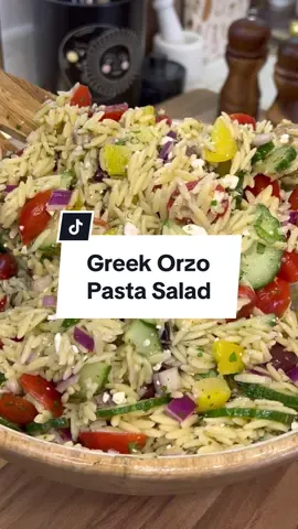 Greek orzo pasta salad 🥒 Recipe👇 For the vinaigrette: 1/3 cup olive oil 1/3 cup lemon juice 3 tbsp red wine vinegar 1 tbsp honey 3 cloves garlic, minced 2 tbsp fresh parsley, chopped 1 tbsp fresh dill, chopped 1/2 tsp salt 1/4 tsp black pepper For the salad: 2 cups orzo, rinsed and cooled 1 english cucumber, sliced into half moons 2 cups grape tomatoes, halved 1 yellow bell pepper, diced 1/2 red onion, diced 1 cup pitted kalamata olives, halved 1 cup feta, crumbled 1/4 cup fresh parsley, chopped 1/2 lemon zest and juice #orzopasta #pastasalad #greekfood #greekrecipe #springrecipes #EasyRecipe #appetizer #appetizerideas #healthyrecipe #recipeinspo 
