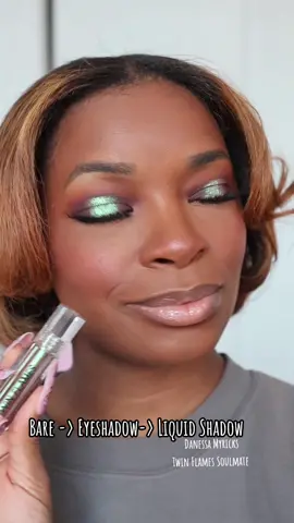Can yall peep the transition from bare, shadow, to the metallic finish liquid shadow? The Twin Flames liquid shadow in color soulmate really intensified this green look.  I'm supporting black women owned business all women's history month! & @danessa_myricks has been changing the game with her product and technique. I've wanted her products FOREVER and I finally got this liquid shadow to spice up my looks! Liquid Shadow: @danessa_myricks  #liquidshadow #liquidshadows #danessamyricks #danessamyricksbeauty #twinflames #metallicfinish #blackgirltiktok #maximilist #columbusohio 