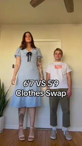 5'9 VS 6'7 Clothes Swap #heightdifference #shortking #tallgirl #tallgirlproblems #shortkingspring #fyp #foryou 