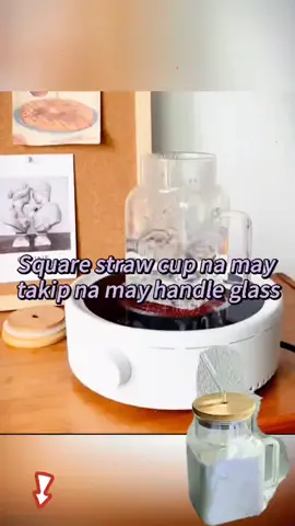 Square straw cup na may takip na may handle glass#strawcupforkids #fyp #foryou 