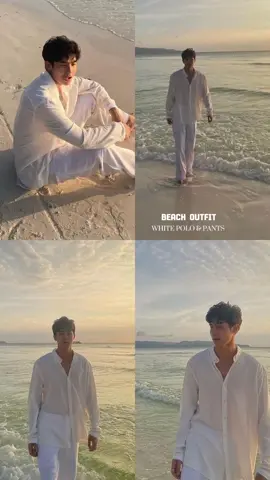 Perfect white polo & pants for beach outing #beachoutfitmen #longsleeveformen #outfitformen 
