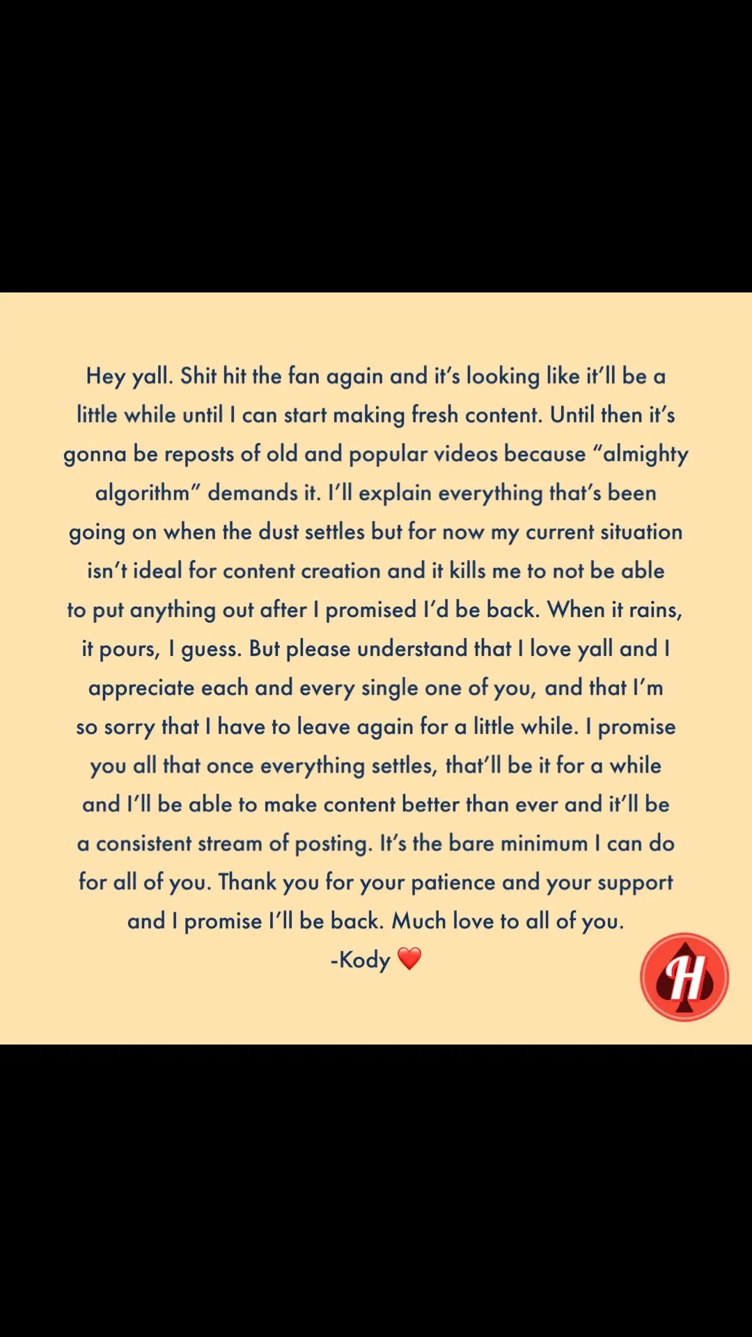 Im sorry to do this again but just know I’ll be back with a vengence. And if this app goes away while im gone, make sure you follow me on my other socials ❤️ love you all. #fyp 