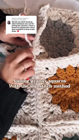 Replying to @Nicky (taylor’s version) this is how I join them! I love this method for grannys which the last round will end in the same colour, as you will be able to see the joining. It also creates a beautiful texture 😊  #crochet #grannysquare #grannysquareblanket #crochetersoftiktok #crochettutorial #crochetgrannysquare 
