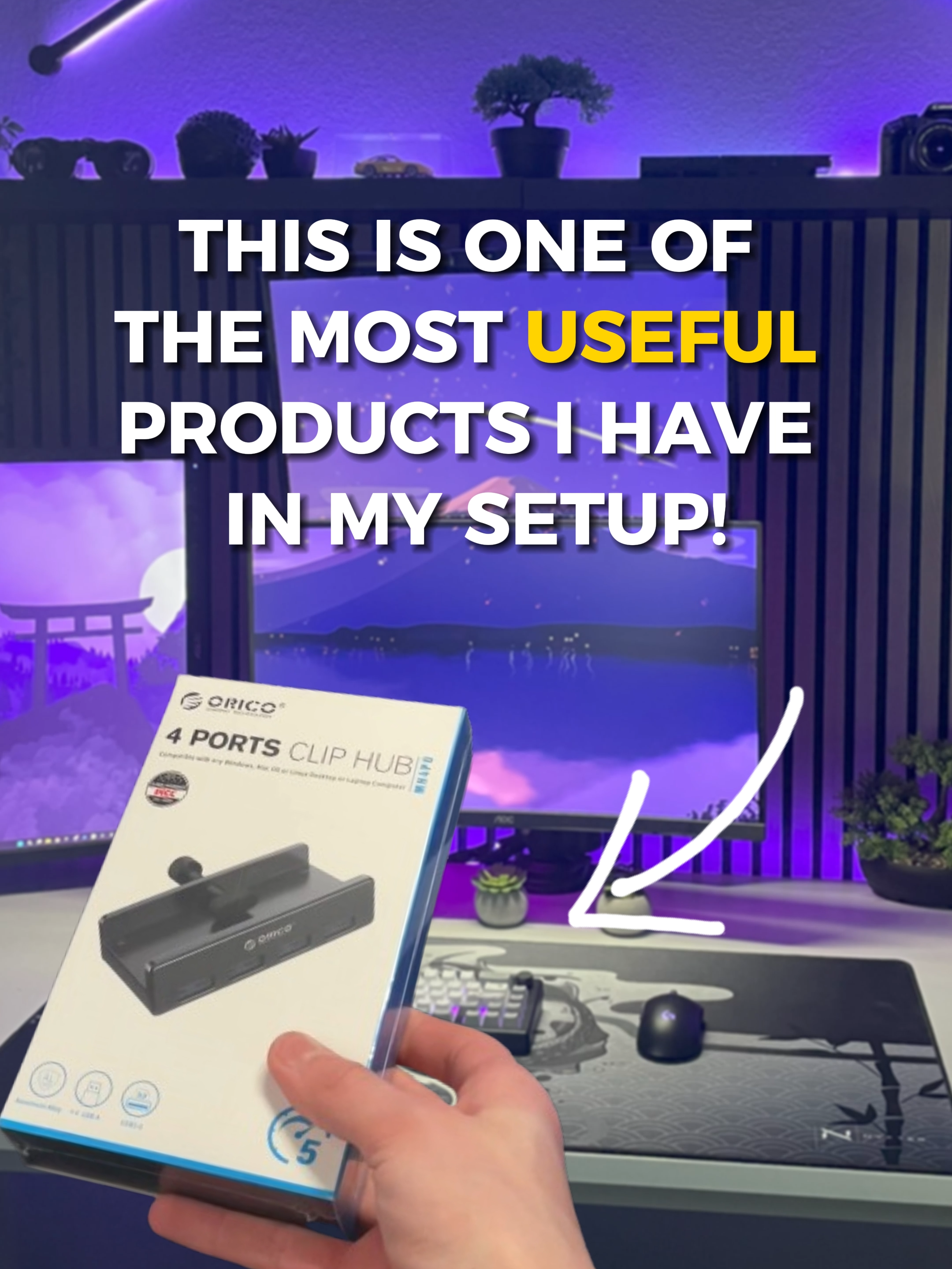 The USB 3.0 4-port clip hub from @orico.global is so useful for your setup! 🤩#unboxing #asmr #orico  #GamingSetup #techtok #techforyou