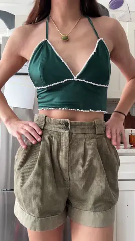 I made this top for St. Patrick’s day! #sewing#DIY#fashion#thriftflip#upcycling#repurpose#sewingproject#outfit#stpatricksday#stpattysday#green#croptop#beading#handmade#summertoo#springfashion#fyp#foryou#fy#foryoupage#fyp