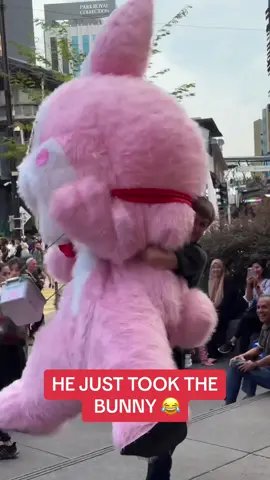 Bunny doesn’t get paid enough for this 😭 #fyp #explore #funny #mascot  (via samyrai209/IG)