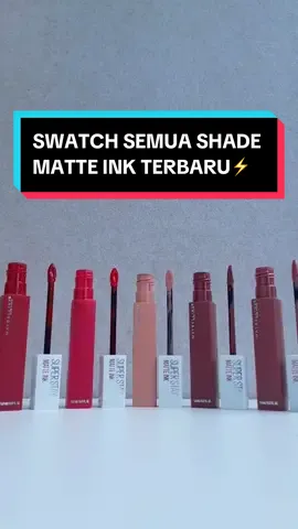 Udah aku swatch semuanya ya bestie!😆 Lipen yang NO TRANSFER dan NO TOUCH UP! Minimal banget harus punya satu nih dari warna baru ini! #WeAreMaybelline #SuperstayMatte16Jam #lipcreamviral #lippie #mattelipcream 