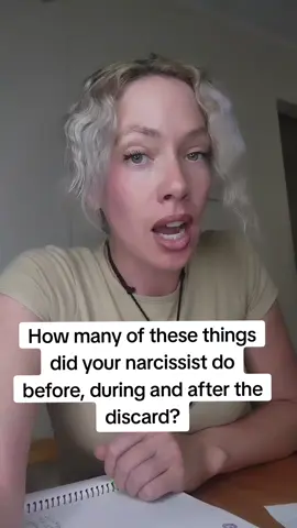 How many of these things did your narcissist do before, during and after the discard? #healingfromnarc #narctokadvice #narcissisticabuse #narctok #npd #narcissism #narcissist #narcissistbehavior #discardedbythenarc #discardphase #traumabond 