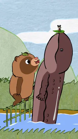 小川をせき止めたら川の主が現れて…#アニメを作ってみた #たぬっぽ #赤ふんネズミ 