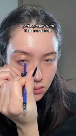 pov getting ready with that friend that secretly hates you lol @L’Oréal Paris infallible blue grip eyeliner +  lash paradise waterproof mascara @ColourPop Cosmetics twilight eyeshadow palette  @Maybelline NY sky high mascara  @milkmakeup hydro grip primer @Charlotte Tilbury flawless filter @maccosmetics studio radiance serum foundation @makeupbymario contour stick @NARS Cosmetics creamy concealer  @rimmellondon kind and free multi glow stick @Givenchy Beauty primse libre foundation  @& Other Stories lip shine shade pink devotion 