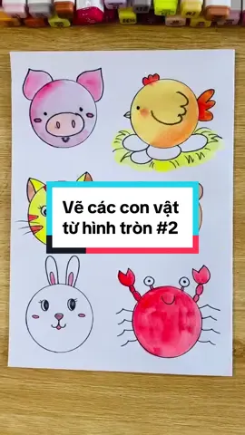 Hướng dẫn #vẽ các con vật từ hình tròn đơn giản #lopvecotrang #drawing #hocvecoban #behocve #cotemdayve #trending P2