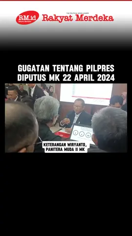 Putusan tentang Perselisihan Hasil Pemilihan Umum (PHPU) Pilpres 2024 akan jatuh pada 22 April 2024. Hal itu disampaikan Panitera Muda II MK Wiryanto kepada Tim Pemenangan Nasional (TPN) Ganjar-Mahfud di Gedung MK, Jakarta, Sabtu (23/3/2024).  Tanggal itu telah tercantum dalam Peraturan MK Nomor 1 Tahun 2024 tentang Tahapan, Kegiatan, dan Jadwal Penanganan Perkara PHPU. #pemilu 2024 #pilpres2024 #longervideos 