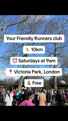 Your Friendly Runners club 🏃‍♂️  Victoria Park, London📍  Saturdays at 9am ⏰  10km run with pace groups 🏃🏼‍♀️  FREE! 💰  #yourfriendlyrunners #Running #run #runninglondon #londonrunning #eastlondon #thingstodoinlondon #victoriapark #runningmotivation #Fitness #health #fitnessmotivation #exercise 