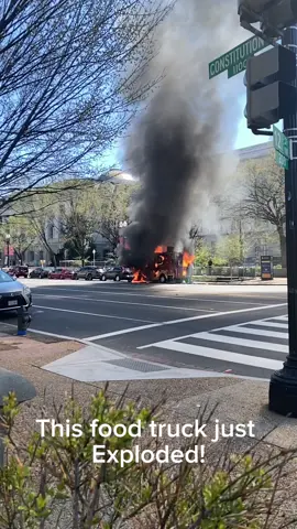 This food truck exploded and scared everyone on the street! It burned really fast-thankfully the fire truck was there in minutes  #fire #firefighter #explosion #washington #washingtondc #breakingnews #news 
