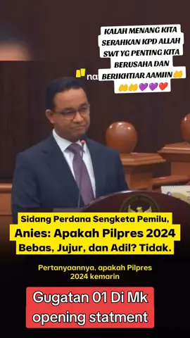 Ini disampaikan Anies Baswedan dalam sidang perdana gugatan atau Perselisihan Hasil Pemilihan Umum (PHPU) di MK, Rabu (27/3/2024). Agenda sidang yakni pemeriksaan pendahuluan. Anies pun diberi waktu untuk menyampaikan pidato pembuka.   Adapun dalam poin permohonannya, kubu paslon nomor urut 1 mendorong agar Pilpres 2024 diulang. Tim Hukum Nasional AMIN juga meminta MK memerintahkan Prabowo Subianto, yang sudah dinyatakan menang berdasarkan hasil rekapitulasi KPU, mengganti cawapres saat pilpres diulang. Teks dan Video: Selvina Suryaningsih #AniesBaswedan #AniesMuhaimin #Paslon1 #Pemilu2024 #MK #SuaraPenentu #NarasiDaily #NarasiNewsroom #JadiPaham  #fyp #fypシ゚viral #foryourpage #fyp 
