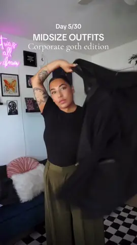 Day 5/30 | Midsize Work Outfit: Corporate Goth Edition 🤘🏽 #grwm #OOTD #fashioninspo #corporategoth #goth #elderemo #styleinspo #trousersoutfit #amazonfashionfinds #amazontryon #amazonfashion #blazeroutfit #workwear #workwearinspo 