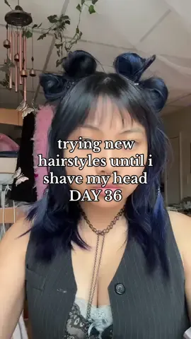 DAY 36 of trying a new hairstyle every day until i shave my head #buzzcut #braids #hairtutorial #shorthairstyles #funhairstyles #hairaccessories #easyhairstyles  #uniquehairstyle  #bluehair #bluehairdye #hairbow 